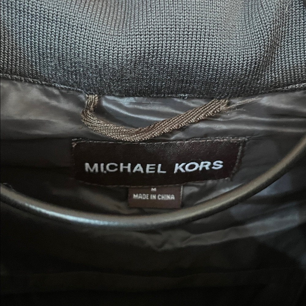 Michael Kors Men's Charcoal Puffer Jacket medium herringbone water fowl feather - Picture 4 of 10
